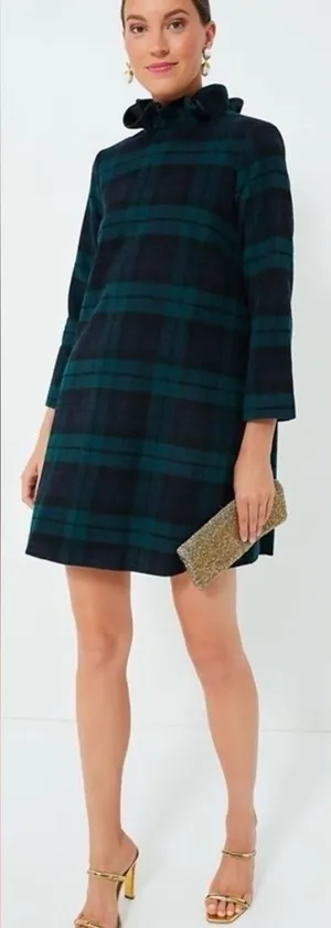 Tuckernuck Blackwatch Daphne Wool Blend Green & Navy Blue Mini Dress | XS thumbnail 1