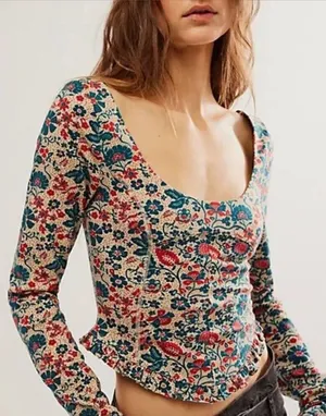 Free People Melanie‎ Long Sleeve Top medium cottagecore boho layered thumbnail 1