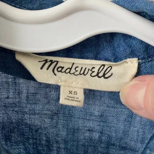 Madewell‎ Coastal XS Blue Linen Short Sleeve Button Shirt Flutter Sleeve Blouse thumbnail 4