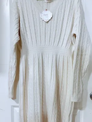 Simply Couture Ivory Cable-Knit V-Neck Long Sleeve Dress thumbnail 5