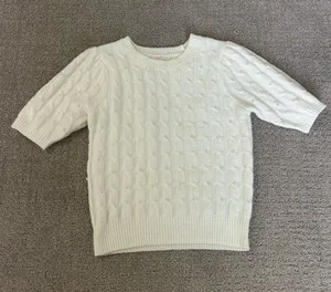 Pearl Cable Knit Short Sleeve Sweater Cream Size small thumbnail 1