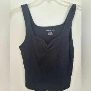 American Eagle Outfitters Ribbed Ruched Tank Top Black Size XL thumbnail 9