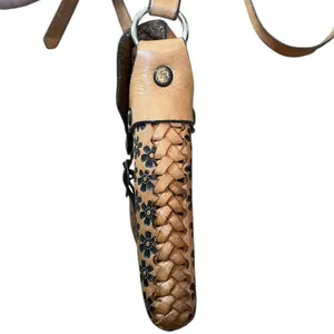 Handmade Leather Boho Hippie Earthy Natural Tan Floral Braided Crossbody Bag thumbnail 3