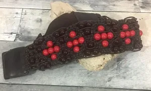 Beaded leather crochet stretch snap belt Medium thumbnail 1