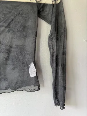 Black Sheer Floral Lace Long Sleeve Top thumbnail 4