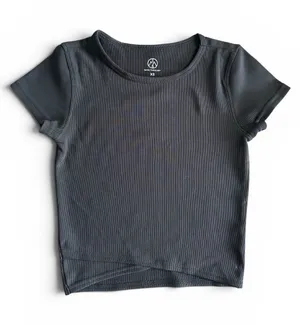 Move Theology Ribbed Black Active Crop Top Women's XS Short Sleeve Stretch Tee thumbnail 1