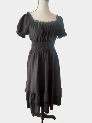 Scarlet Darkness Black Gothic Pirate A-Line Midi Dress Pockets Small thumbnail 2
