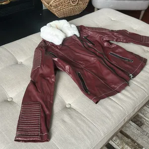 Beulah Style Maroon Vegan Leather‎ Jacket W/ Fur Trim Size Medium thumbnail 6
