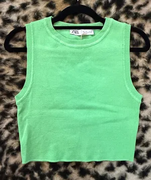 Zara Neon Lime Knit Crop Tank thumbnail 1