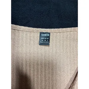 SHEIN Women's Beige Ribbed‎ Twist Front Long Sleeve Crop Top XS thumbnail 3