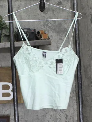 NEW INC International Concepts Satin Cami Lounge Top Clear Dew Green XS thumbnail 1