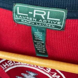 Ralph Lauren Red & Black Ribbed Zip Neck Long Sleeve Logo Patch Top L thumbnail 6