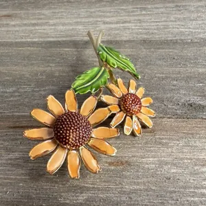 VTG Lisner Enamel Sunflower Brooch Gold Tone Daisy Floral Pin Autumn Harvest thumbnail 2