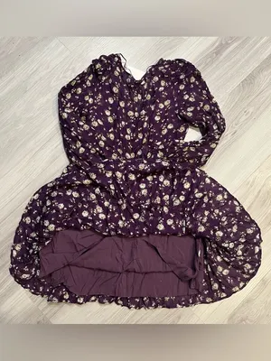 Zara Purple Floral V-Neck Long-Sleeve Mini‎ Dress thumbnail 6