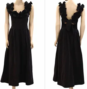 Free People $108 Ruffle It Up Black Midi Dress On or Off Shoulder Back Bow M thumbnail 2