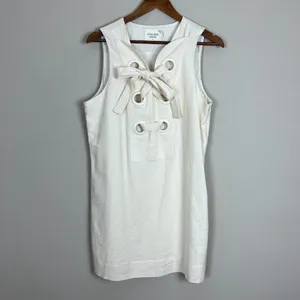 Hyacinth House Tuckernuck‎ Mini Dress Womens Medium Ivory Linen Cotton Lace Up M thumbnail 13