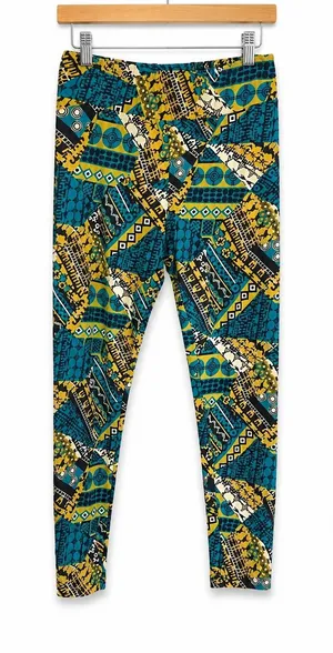 LuLaRoe Womens Leggings Sz TC Blue Yellow‎ Black White Art Deco 12 14 16 18 thumbnail 1