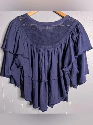 Free People Rose Party Tee Blouse Top Swingy Lace Embroidered Ruffle. Small thumbnail 4