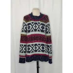 FREE PEOPLE Silver Reed Chunky Knit Fairisle Fair Isle Sweater Wool Linen Small thumbnail 2