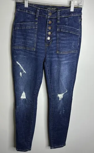 Women's Judy Blue Size 5/27‎ Skinny Fit Buttonfly Distressed Jeans Stretch thumbnail 1