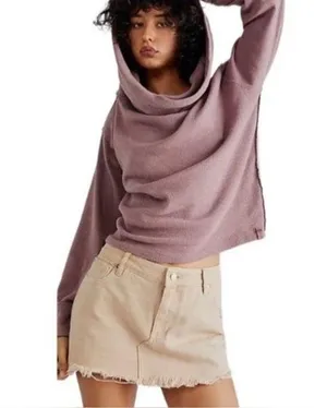 Free People Hazy Heart Thermal Off The Shoulder Sweater Mauve Long Sleeves XS thumbnail 1