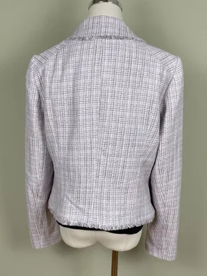 White House Black Market Tweed Cropped Fringe Blazer Jacket Wisteria Size 14 thumbnail 5