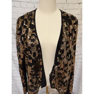 GUESS gold sequin black Open Leopard Print cardigan Size XL thumbnail 2