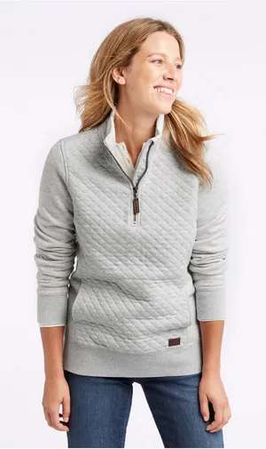 L.L. Bean Gray Quilted Quarter-Zip Pullover thumbnail 1