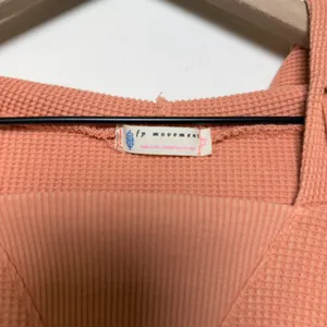 Free People FP Movement Women 100% Cotton‎ Hoodie Large Orange Waffle Knit thumbnail 3