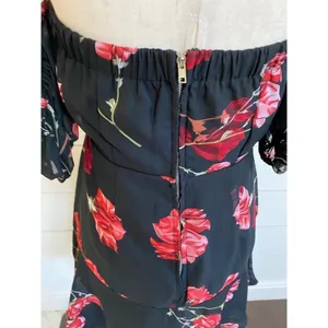 White Fox Black Red Floral Rose Off Shoulder Mini Dress Bustier‎ Large L thumbnail 4