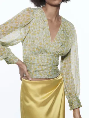 Zara Yellow & Blue Paisley Long Sleeve Top thumbnail 4