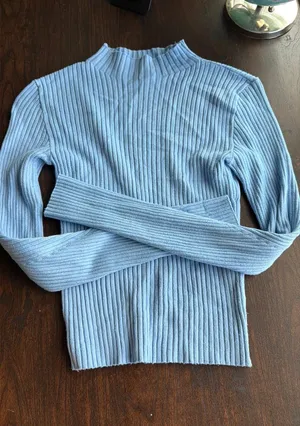 Bershka Blue ribbed long sleeve mock neck thumbnail 1