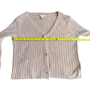 Sincerely‎ Jules Size S Fuzzy Crop Cardigan Sweater Blush Pink Preppy Ribbed thumbnail 4