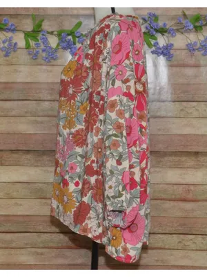 Entro Floral Blouse Womens Large 100% Rayon Boho Peasant V Neck Retro Mums thumbnail 7