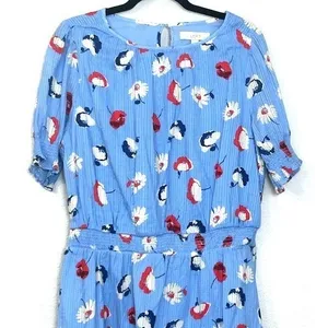 NWT LOFT Blue‎ Floral Dress 14 Smocked Waist Tiered Fit & Flare Spring Whimsical thumbnail 13