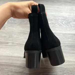 Steve Madden Black Leather Stacked Heel Ankle Boots Suede Booties Size 6B thumbnail 7