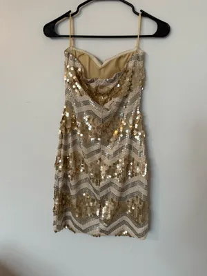 Gold and Silver Sequin Strapless Dress thumbnail 3