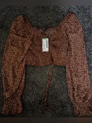 Papaya Brown Floral Long Sleeve Size Medium 0561 thumbnail 1