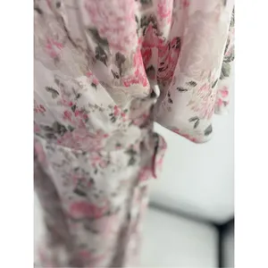 Wayf Pink Floral Wrap Dress Long 3/4 Sleeve Lined Size L thumbnail 10