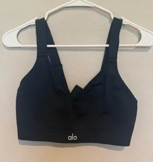 ALO Yoga Navy Ribbed V-Neck Sports Bra thumbnail 1