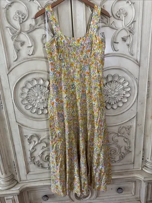 MSK Floral Yellow Rayon Sundress - Lightweight Women's Dress Size Medium thumbnail 5