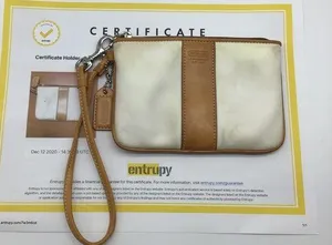 COACH white canvas w/brown trim wristlet thumbnail 2