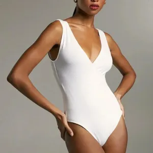 BABATON ARITZIA Lido Bodysuit‎ One Piece White Sleeveless Thong Ribbed Medium thumbnail 1