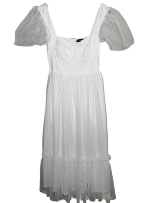 NWT Lulus Dreamy Celebration Sheer Tulle Bustier Swiss Dot Midi Dress S White thumbnail 13
