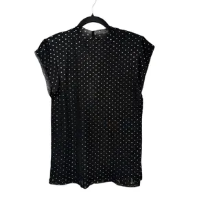 Nine Britton Womens Black Silver Foil Polka Dot Mesh Mock Neck Cap Sleeve Top S thumbnail 2