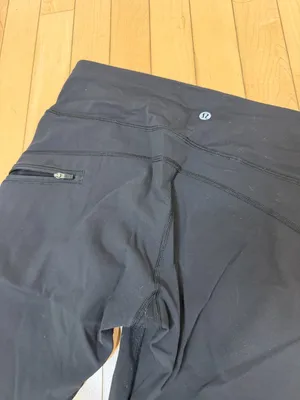 LULULEMON Black Cropped Running Tights Leggings Size 8 Gathered Leg thumbnail 6
