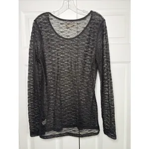 Mudd Sheer Floral Lace Top Womens Size XL‎ Black Y2K Grunge Long Sleeve Alt thumbnail 4