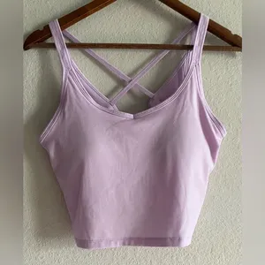 New Women Sports Bra Lilac Ribbed Long Line Strappy Back Medium Low impact thumbnail 1