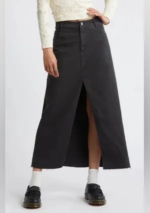 BP. Raw Hem Stretch Twill A-Line Long Maxi Jean Skirt Size 12 thumbnail 1