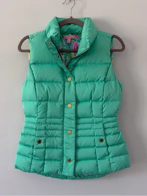 Lilly Pulitzer Isabelle Teal Green Sleeveless Down Filled Puffer Vest S thumbnail 2